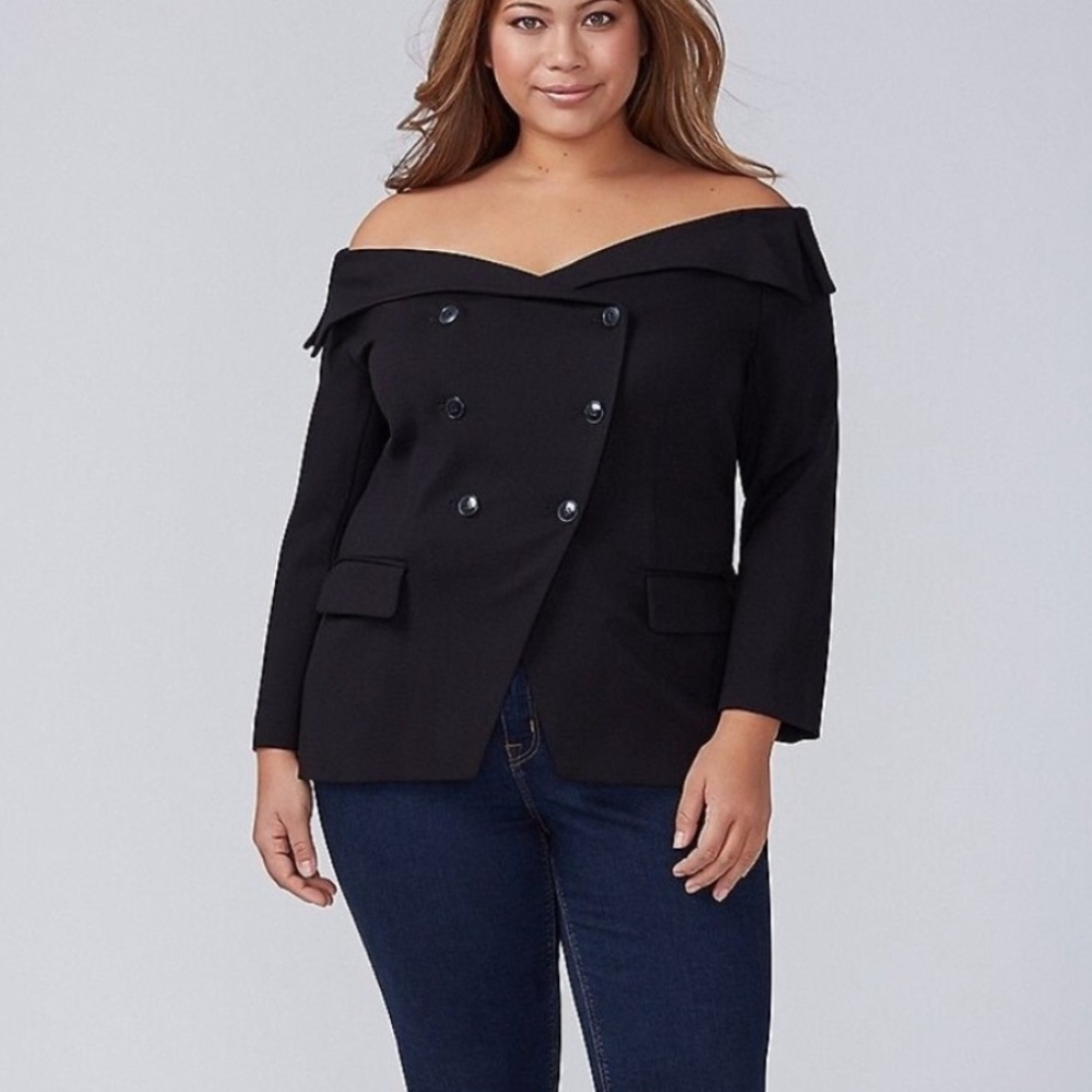 Lane Bryant Off Shoulder Black Ponte Blazer